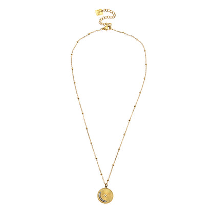 AMASA : Chaîne perlée avec pendentif étoile et lune pavée de zircone - Or