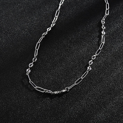 Collier chaîne AMMA Silver (Or Blanc) à maillons trombones et perles ovales