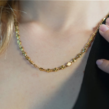 ANTHEA : Collier chaîne perlé ovale à motifs