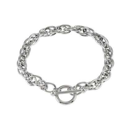 ARDA Or blanc ton argent : Bracelet multimaillons épais et complexe avec fermoir circulaire et en T