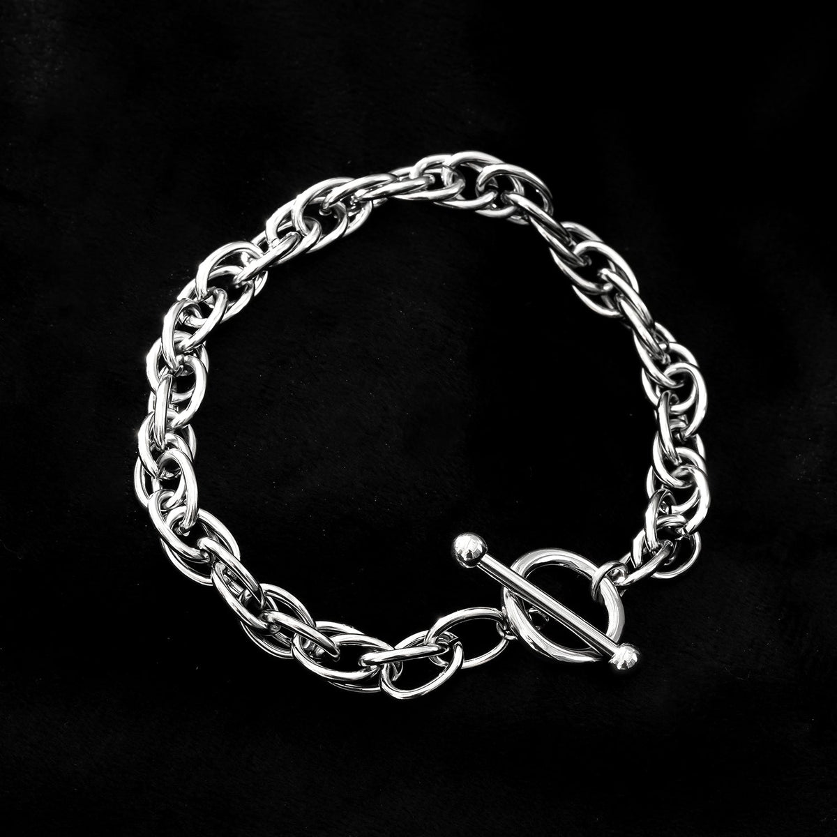 ARDA Or blanc ton argent : Bracelet multimaillons épais et complexe avec fermoir circulaire et en T