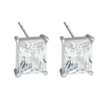 ATTAQUAS Silver : Boucles d'oreilles clous quotidiennes en Zircone Cubique (CZ) coupe Carré vintage