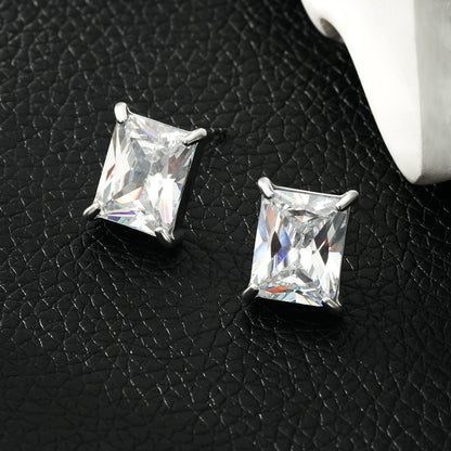 ATTAQUAS Silver : Boucles d'oreilles clous quotidiennes en Zircone Cubique (CZ) coupe Carré vintage