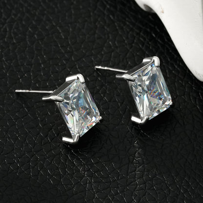 ATTAQUAS Silver : Boucles d'oreilles clous quotidiennes en Zircone Cubique (CZ) coupe Carré vintage