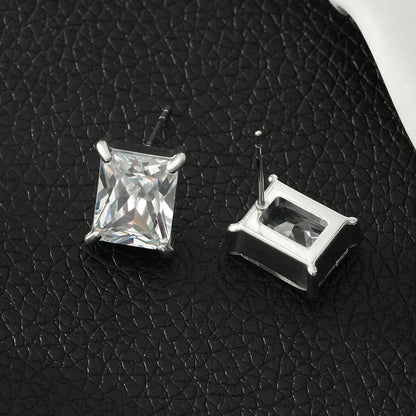 ATTAQUAS Silver : Boucles d'oreilles clous quotidiennes en Zircone Cubique (CZ) coupe Carré vintage