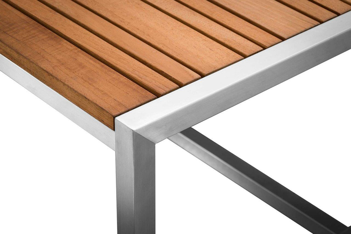 Table d'appoint d'extérieur en acier inoxydable et teck Acacia