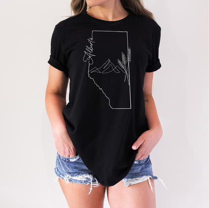 T-shirt unisexe motif art linéaire de l'Alberta | Vêtements de l'Alberta