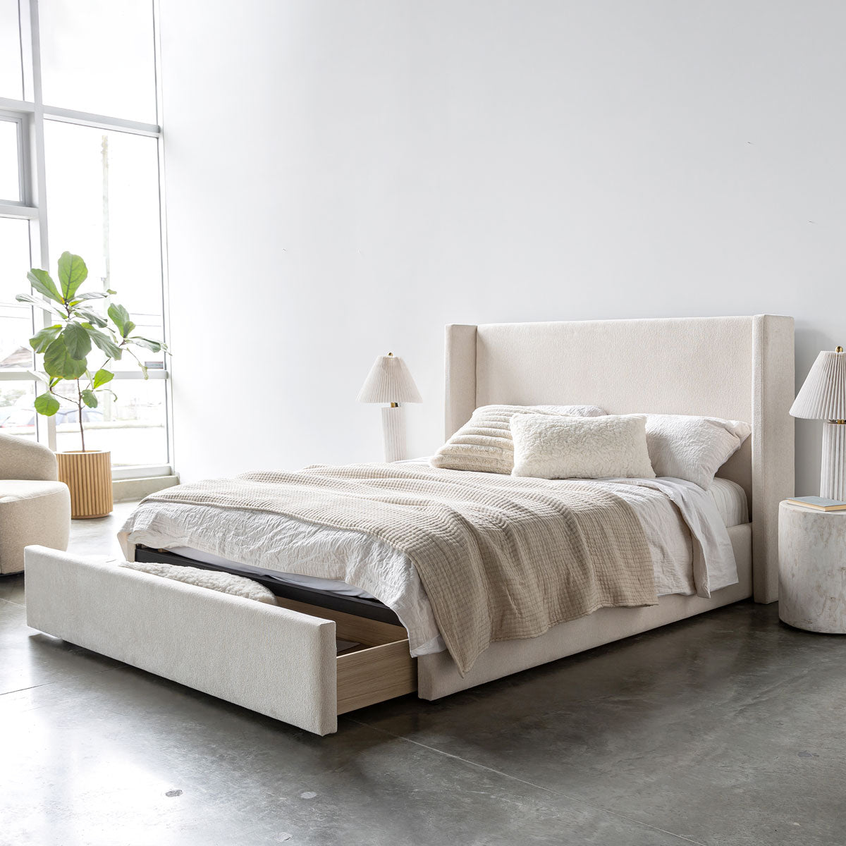 Lit Angie tiroir de rangement moderne – Crème
