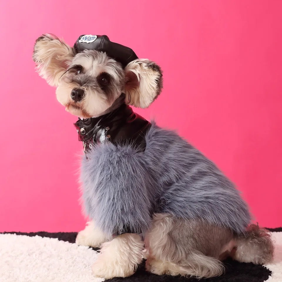 Jupiter Star Dog Jacket | Faux Leather Dog Coat with Fur Trim
