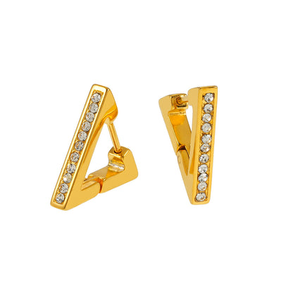 BACALAR Or : Boucles d'oreilles créoles triangulaires serties de pierres d'oxyde de zirconium (CZ)