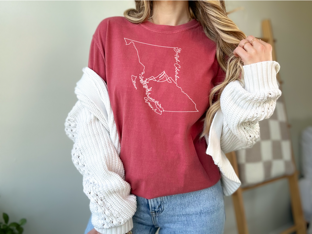 T-shirt unisexe avec contour de la Colombie-Britannique | Vêtements C.-B.