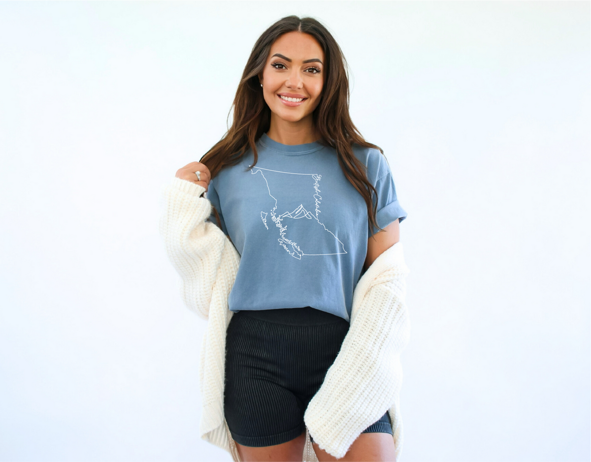 T-shirt unisexe avec contour de la Colombie-Britannique | Vêtements C.-B.