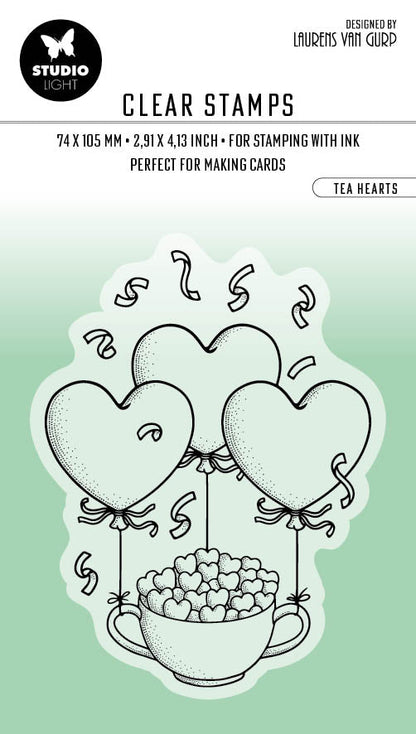 BL Tampon Transparent Cœurs de Thé Par Laurens 105x74x3mm 1 PC n°352