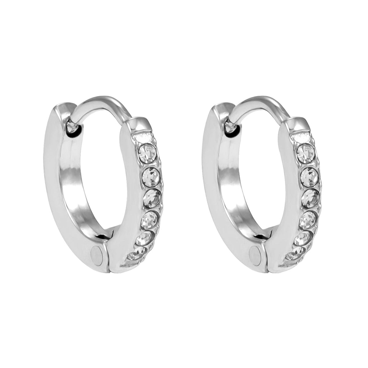 BLIJDE Argent (Or blanc) : Boucles d'oreilles mini créoles pavées de zircones cubiques (CZ) à rang unique