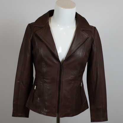 Blouson en cuir classique à col ouvert BOL pour femme