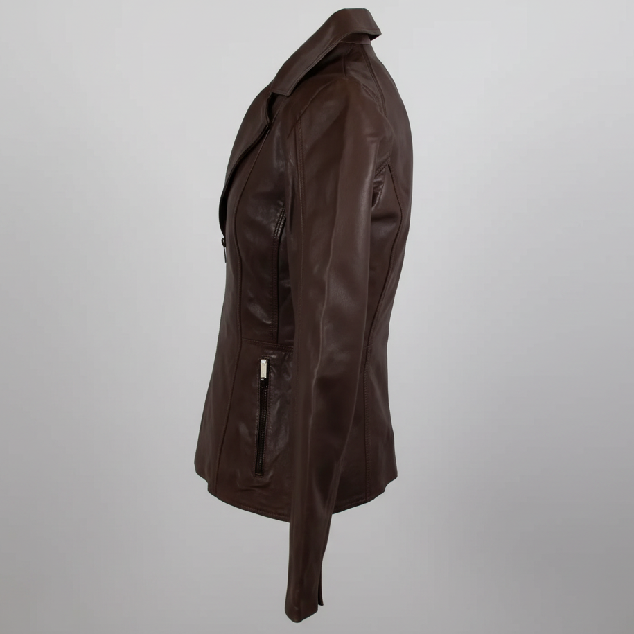 Blouson en cuir classique à col ouvert BOL pour femme