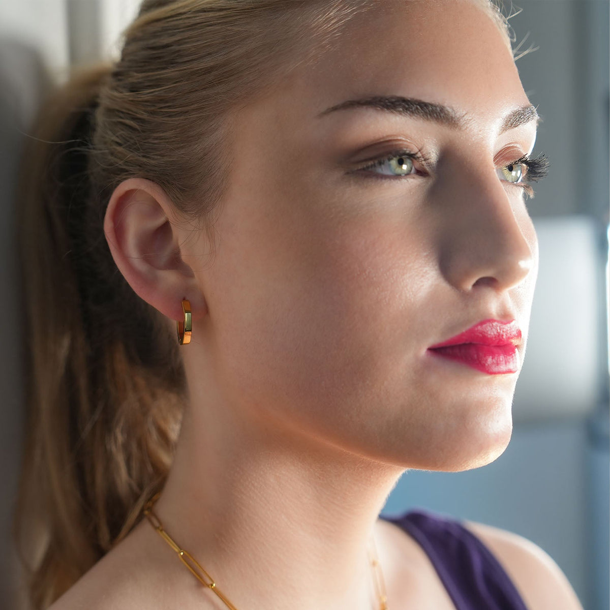 Boucles d'oreilles créoles contemporaines hexagonales BOLZANO Gold