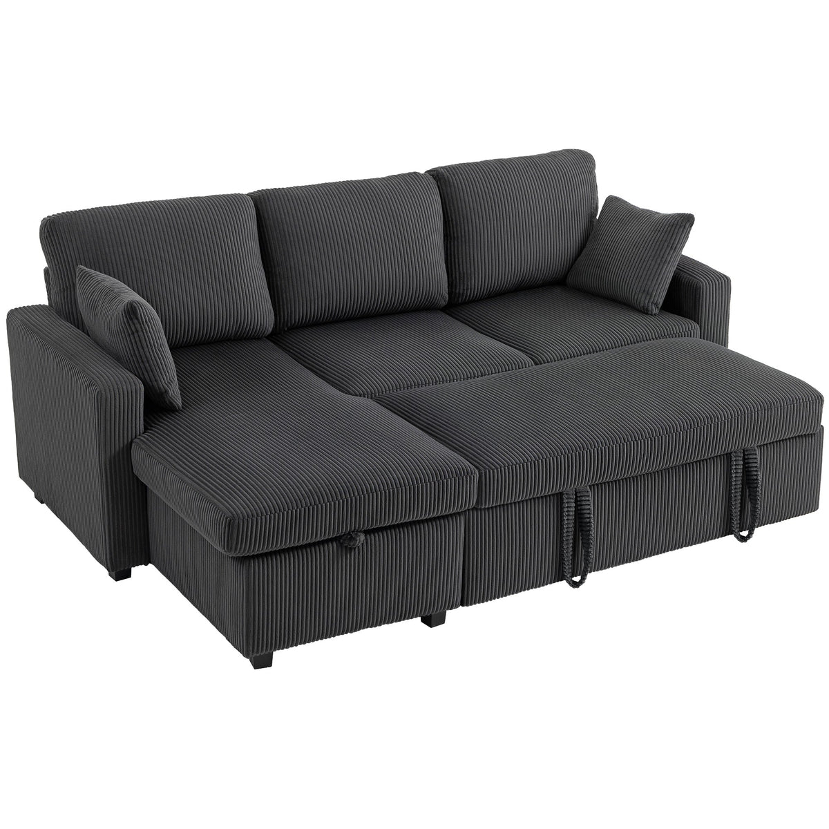 Canapé sectionnel convertible Leo 81" avec rangement et méridienne - Gris foncé