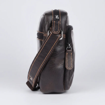 Greenwood Leather Mini-Messenger Bag. Premium Compact Crossbody Travel Organizer