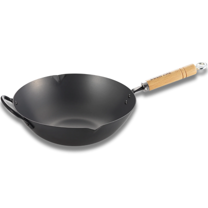 Wok Yoshikawa en acier au carbone 36 cm - Fabriqué au Japon
