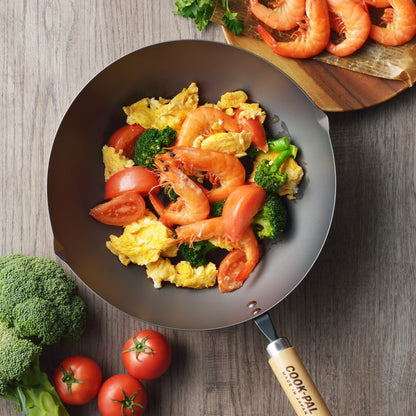 Wok Yoshikawa en acier au carbone 36 cm - Fabriqué au Japon