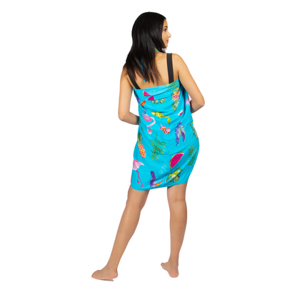 Sarong imprimé Flamant et fruits - Turquoise