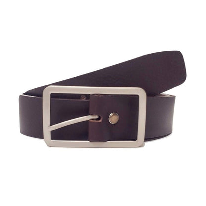 Lucille - Black Leather Dress Belt with Rectangle Buckle - Made in Canada