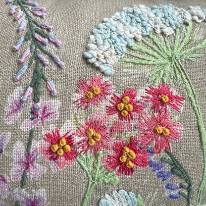 Oreiller Lombaire Brodé Fleurs Sauvages 30x50cm – Devant Coton, Dos Soie Papier