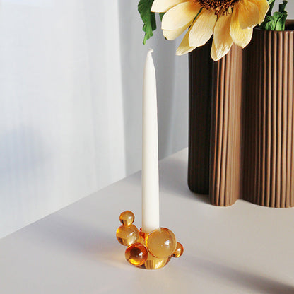 Bougeoir en verre bulle de cristal - Sculpture décorative orange