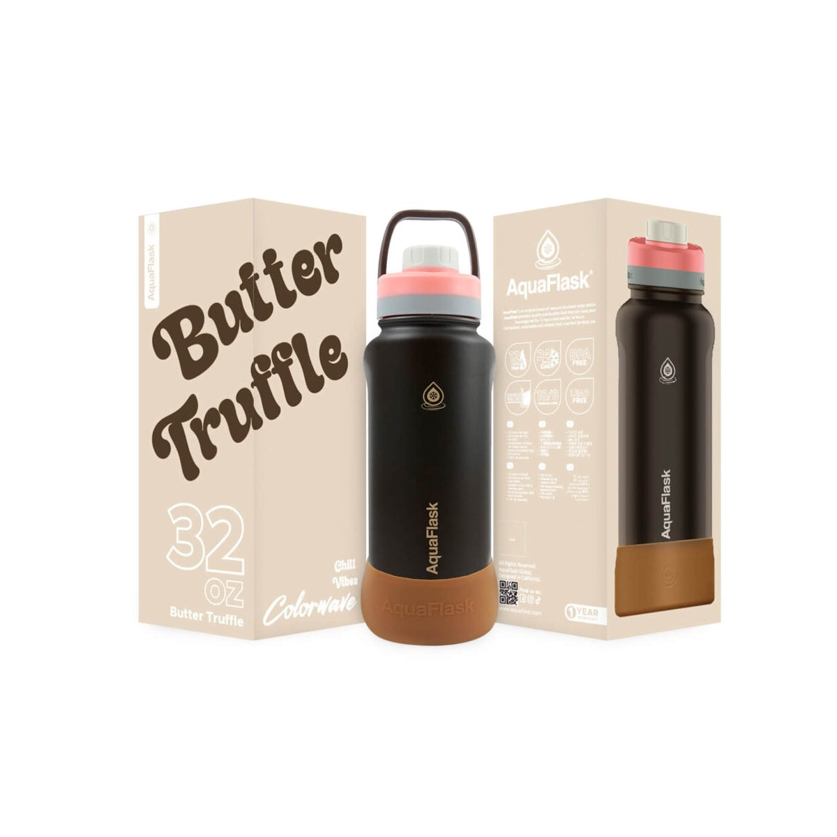 Aqua Flask Colorwave 32oz – Acier inoxydable, isolation sous vide, chaud et froid, étanche, bouteille de voyage et de bureau