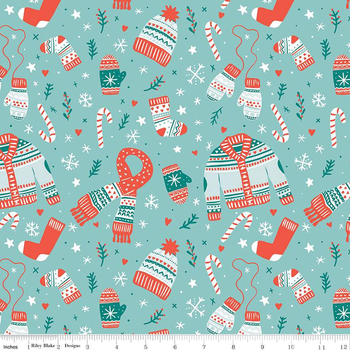 Riley Blake - Corinne Wells - Ski Hill - Aqua principale Moufles et Foulards - C14770R-AQUA