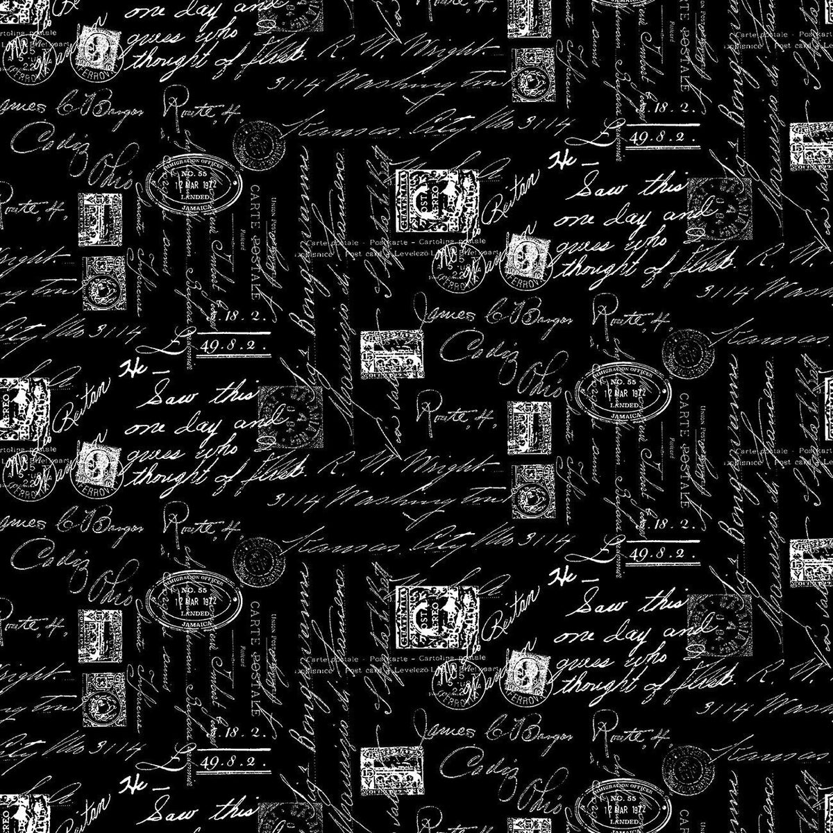Inked by Timeless Treasures Black Fancy Script Text C8733-BLACK