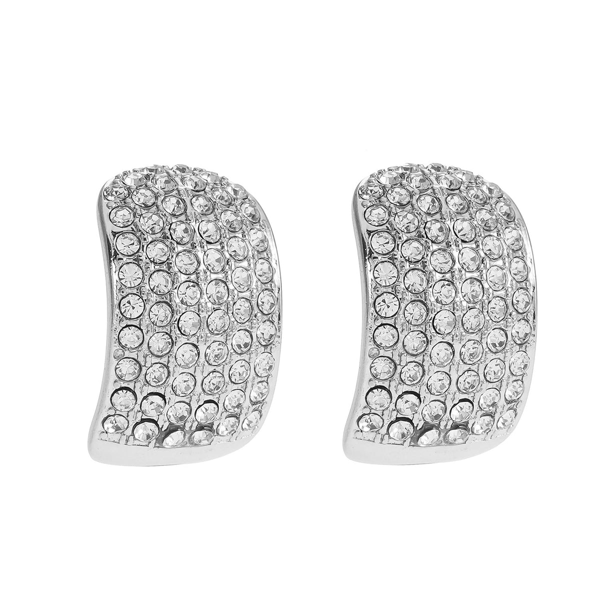 Modèle CARMEL : Boucles d'oreilles clous incurvées pavées de zircones en or blanc (ton argenté)