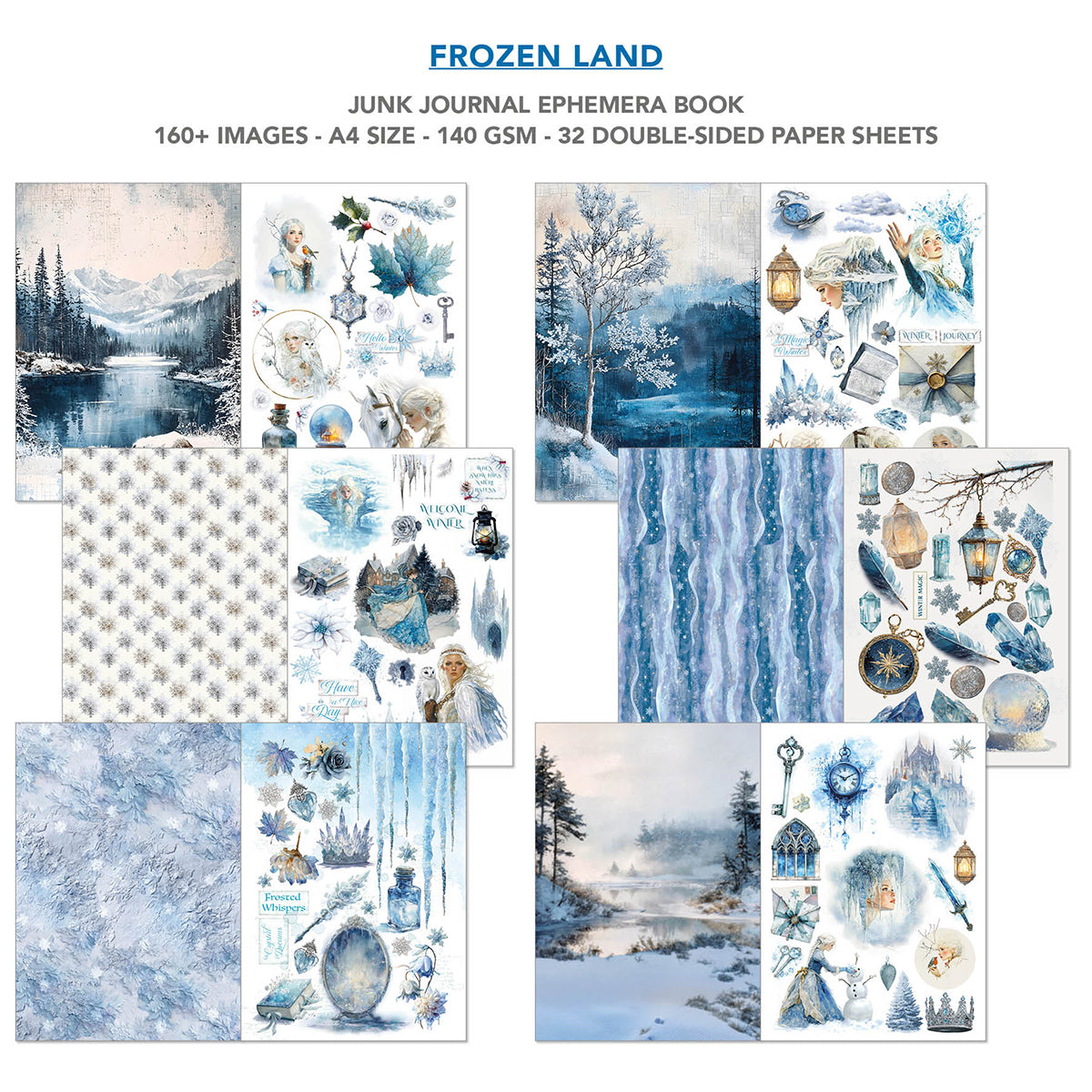 Livre d'éphéméras pour journal créatif Frozen Land A4 32 pièces/paquet