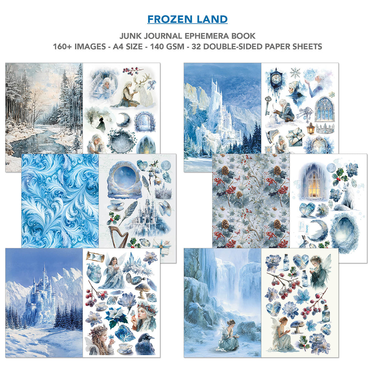 Livre d'éphéméras pour journal créatif Frozen Land A4 32 pièces/paquet