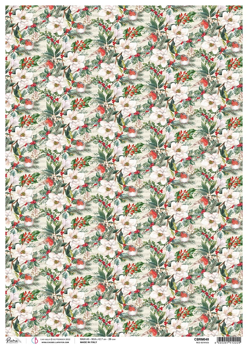 Papier de riz A3 Piuma Baies Rouges - 3 feuilles