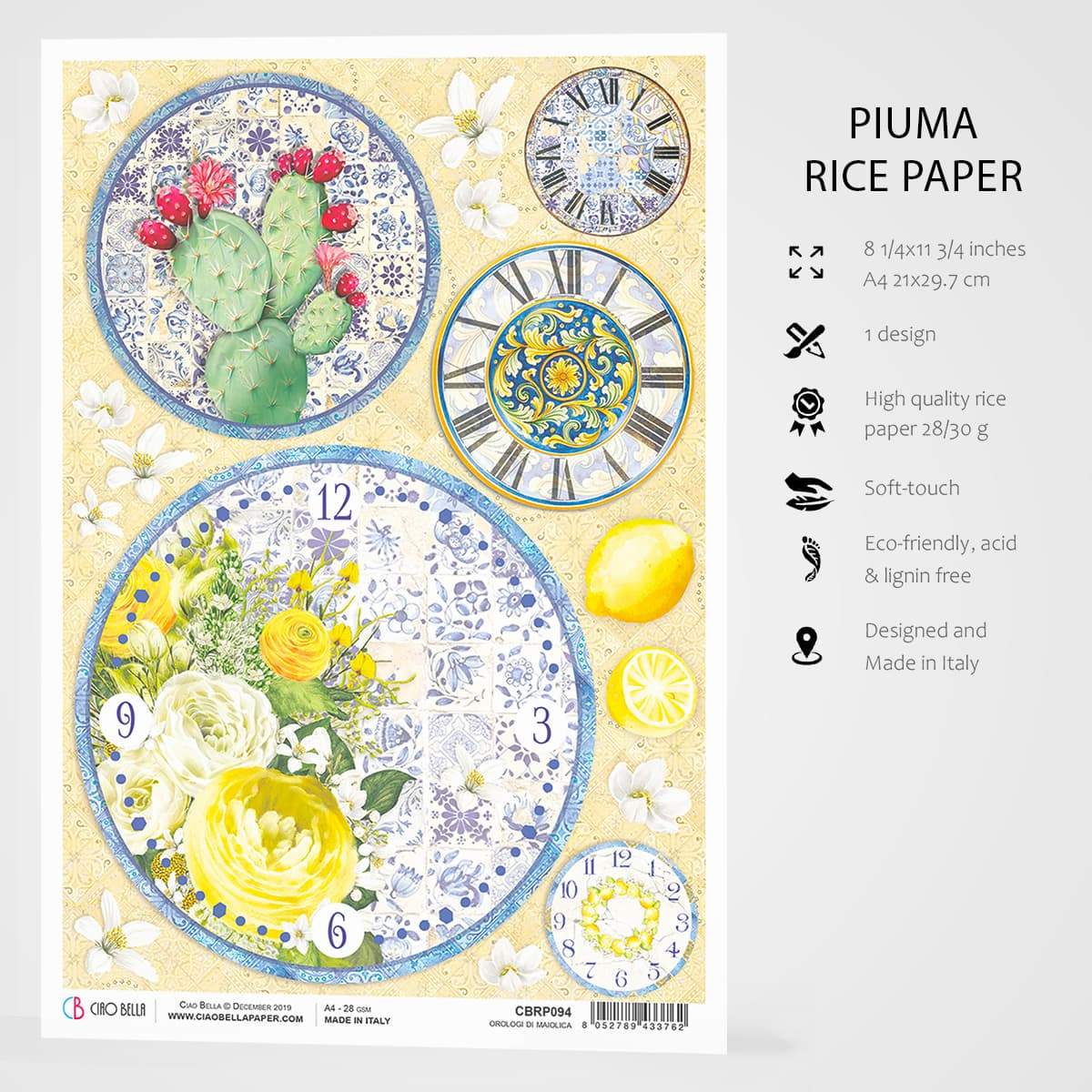 Ciao Bella Papier de Riz A4 Montres de Majolique
