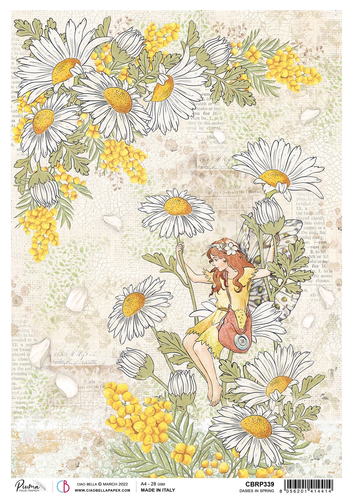 Ciao Bella Papier de Riz A4 Piuma Marguerites Printanières - 5 Feuilles