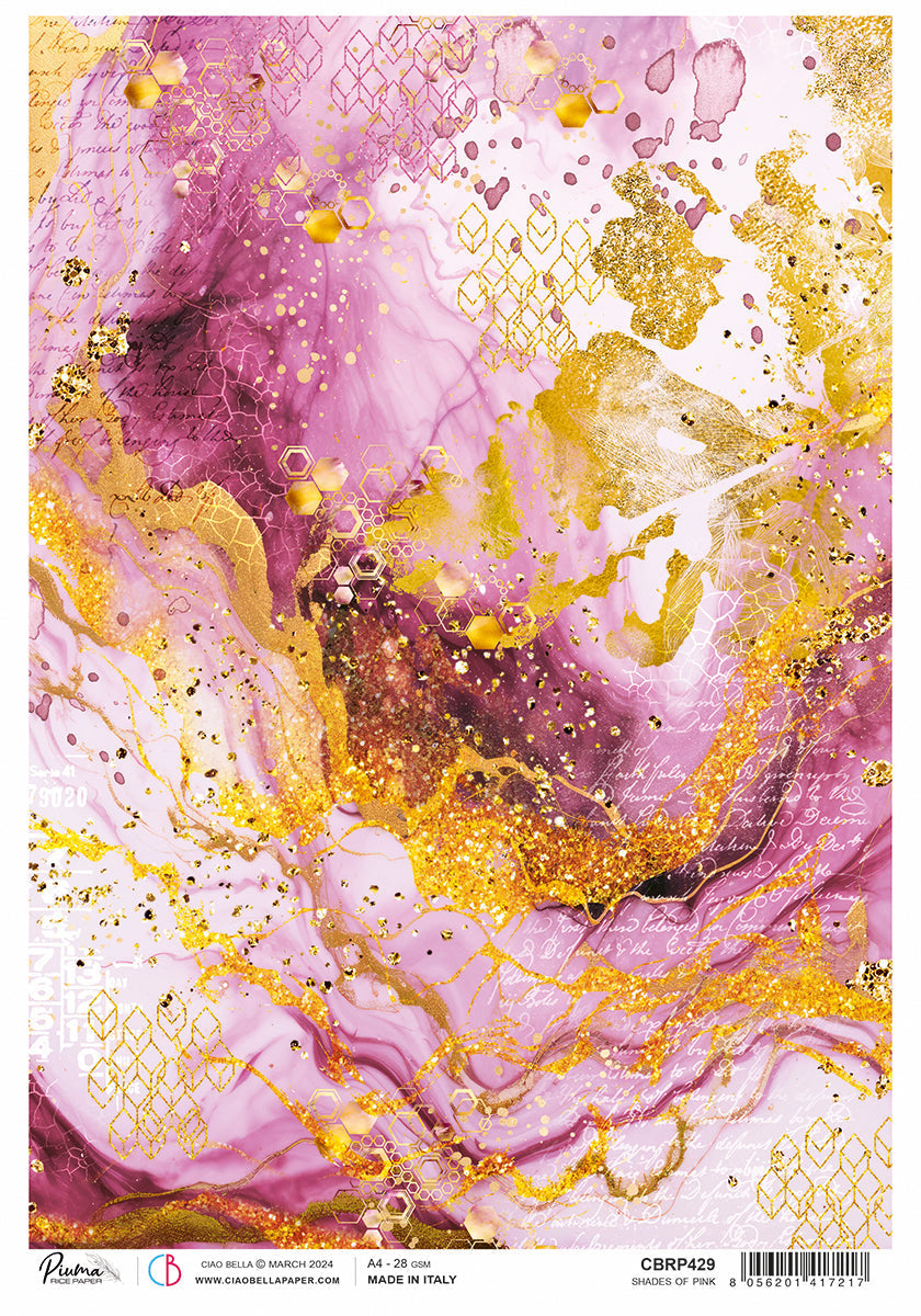 Papier de riz A4 Piuma Nuances de rose - 5 feuilles