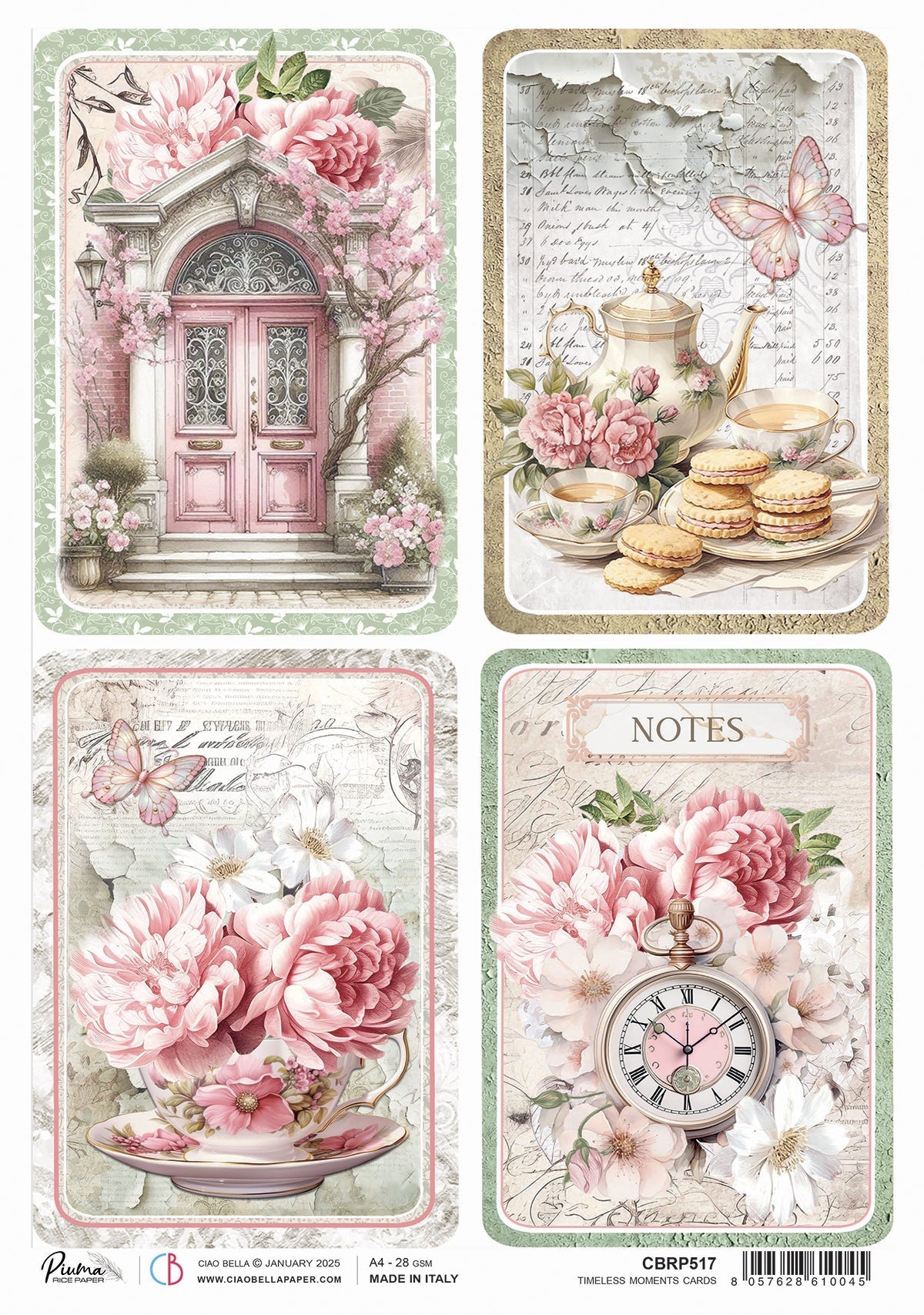 Papier de riz A4 Cartes Moments intemporels - 5 feuilles