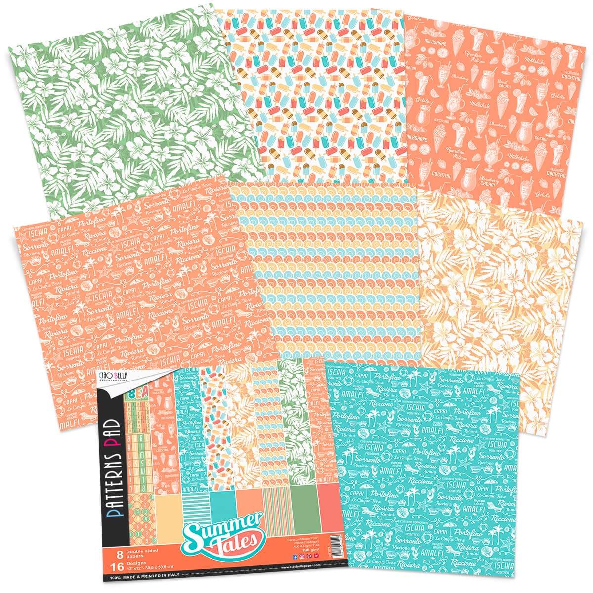 Ciao Bella Blocs de Motifs Récits d'Été 30,5x30,5cm 8 Feuilles/Paquet