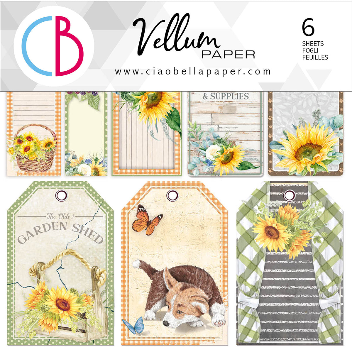 Ciao Bella Vellum Farmhouse Garden Découpes à la main 15x15cm 6/Paquet