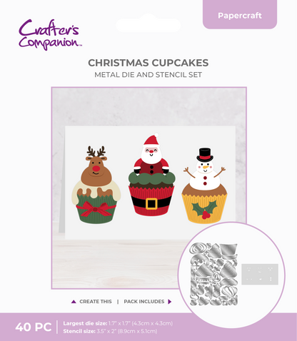 Crafter's Companion Stencil & Die Set - Christmas Cupcakes