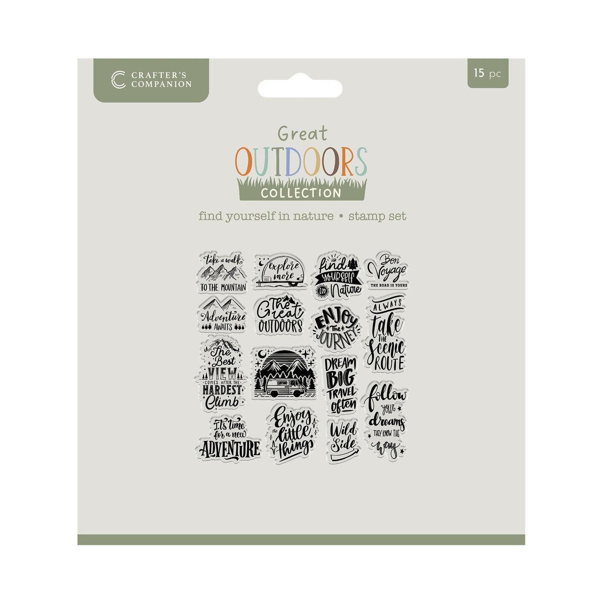 Crafters Companion The Great Outdoors Clear Acrylic Stamp Set - Find Yourself in Nature 