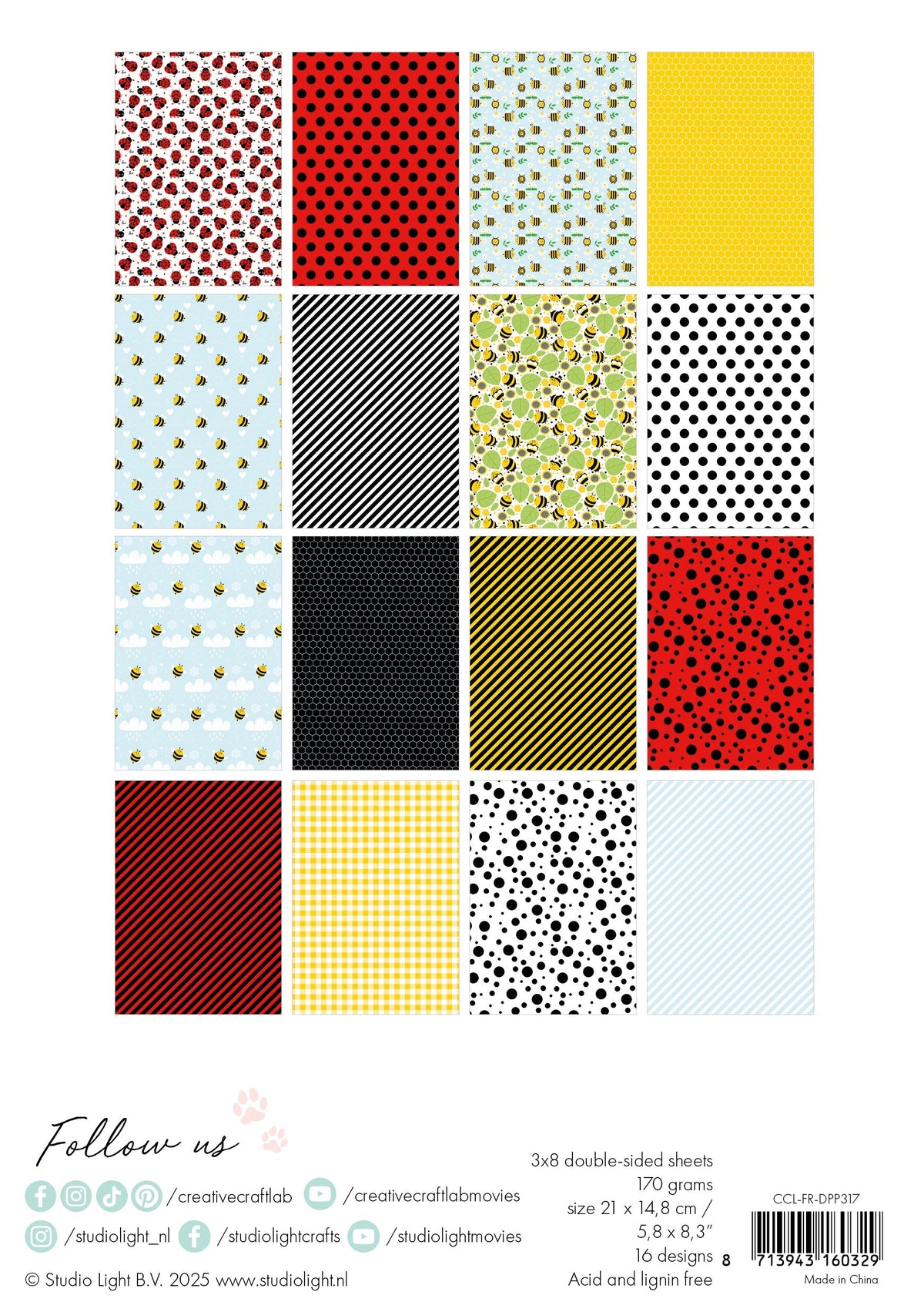 CCL Designer Paper Pad Bee-Lightful Friendz 24 Sheets