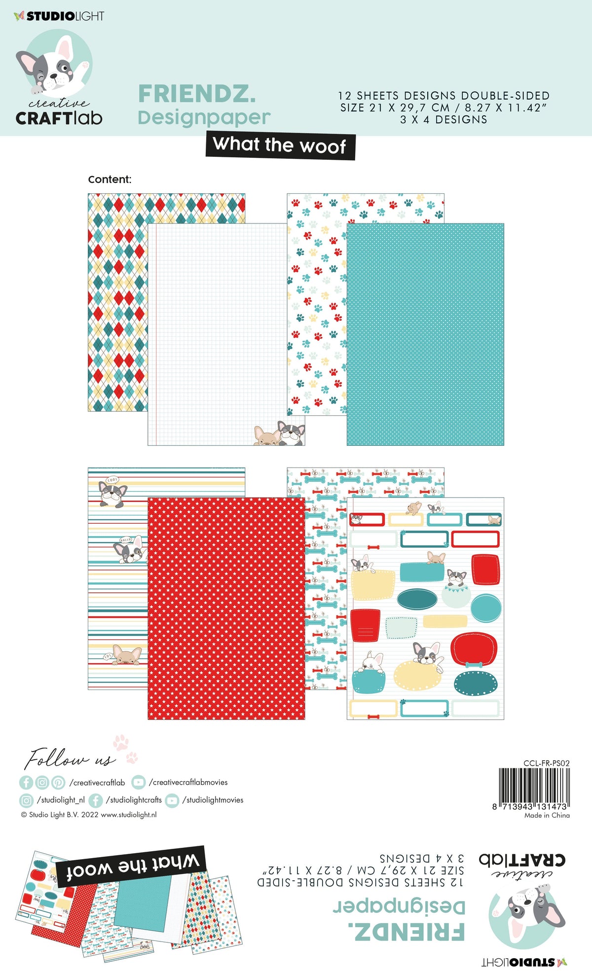 CCL Paper What The Woof Assortiment Set Friendz 210x297x3mm 12 FEUILLE n°02