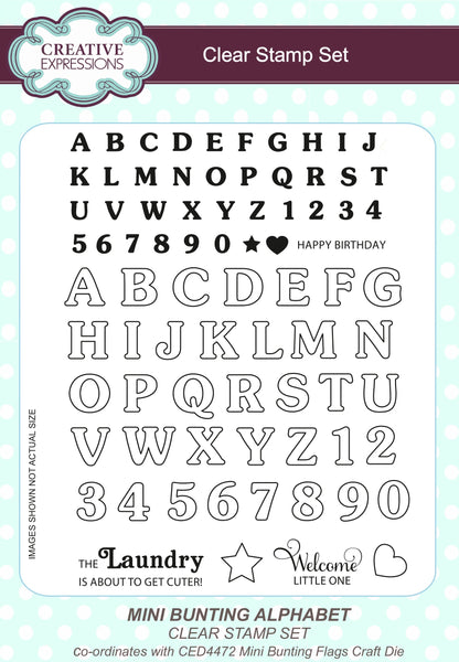 Creative Expressions Sue Wilson Mini Bunting Alphabet Lot de tampons transparents 6 x 8 po
