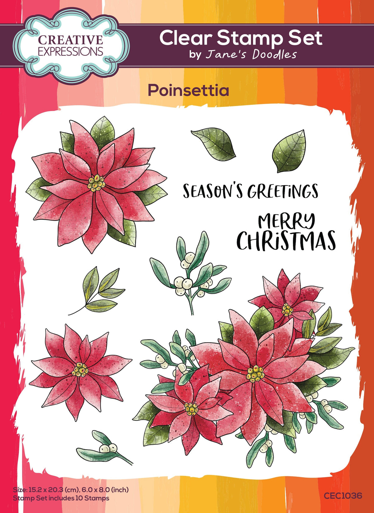 Creative Expressions Jane's Doodles Poinsettia Lot de tampons transparents 6 po x 8 po
