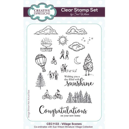 Creative Expressions Sue Wilson Village Scenes Ensemble de tampons 4 po x 6 po