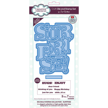 Matrices de découpe et tampons Surprise Big Bold Words de Sue Wilson